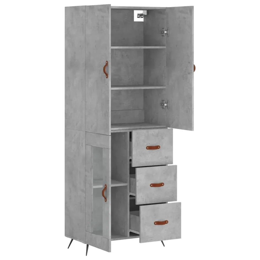 Buffet haut Gris béton 69,5x34x180 cm Bois d'ingénierie - 4
