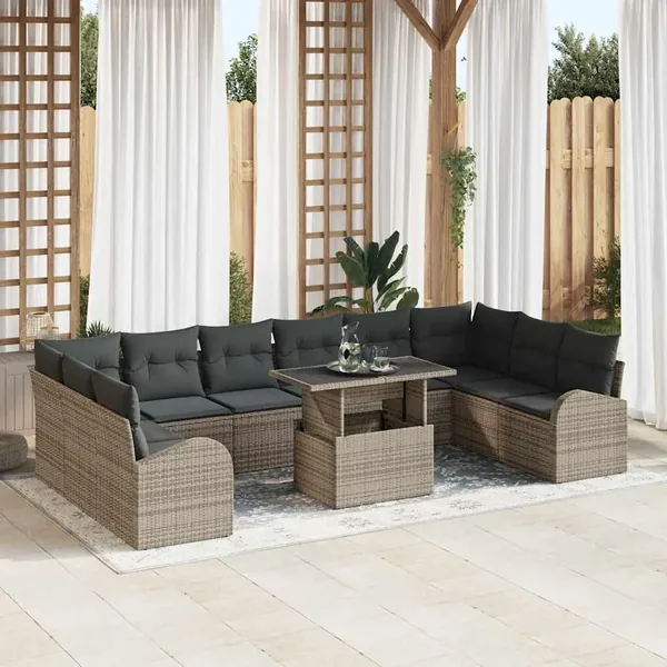Ensemble de canapé de jardin avec coussin 11 pcs Gris polyrotin