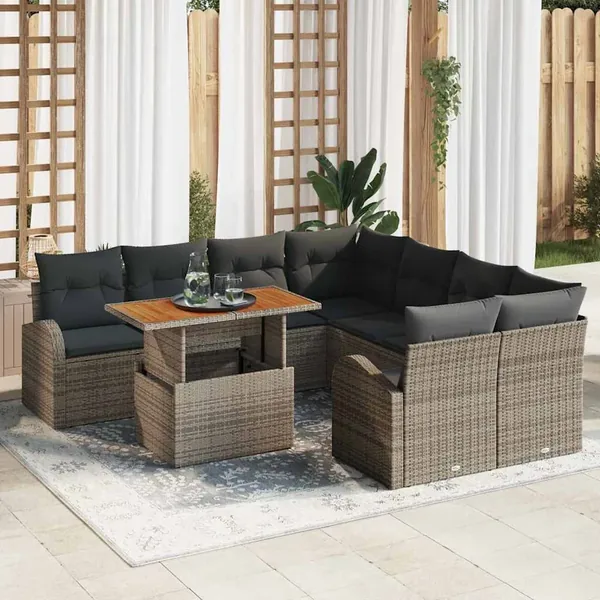 Ensemble de canapé de jardin avec coussin 9 pcs Gris