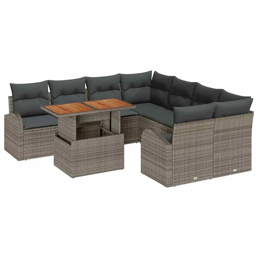 Ensemble de canapé de jardin avec coussin 9 pcs Gris - 2