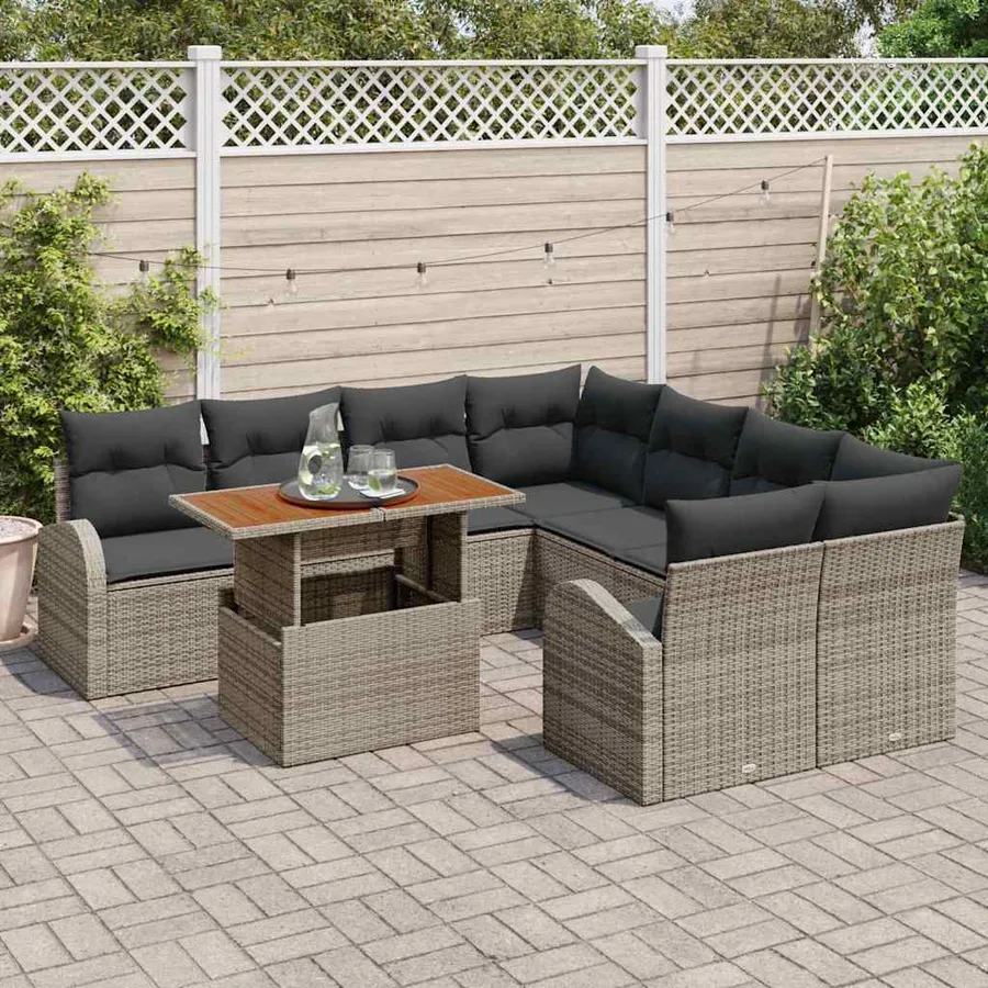 Ensemble de canapé de jardin avec coussin 9 pcs Gris - 3