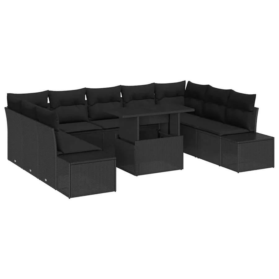 Ensemble de canapé de jardin avec coussin 10 pcs Noir polyrotin - 2