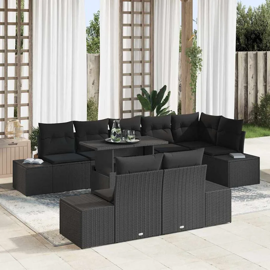 Ensemble de canapé de jardin avec coussin 9 pcs Noir polyrotin