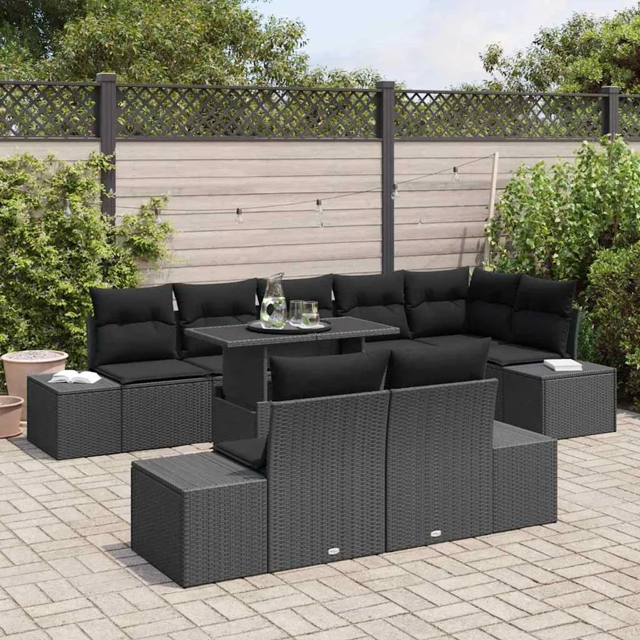 Ensemble de canapé de jardin avec coussin 9 pcs Noir polyrotin - 3
