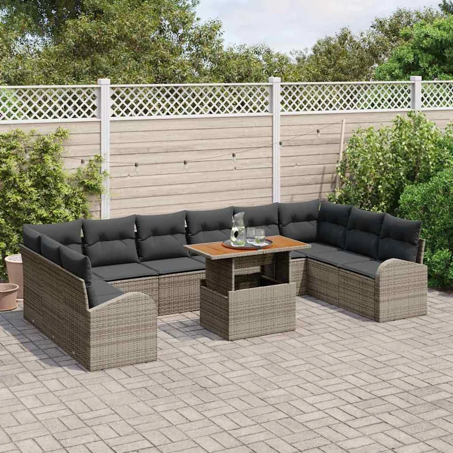 Ensemble de canapé de jardin avec coussin 11 pcs Gris - 3