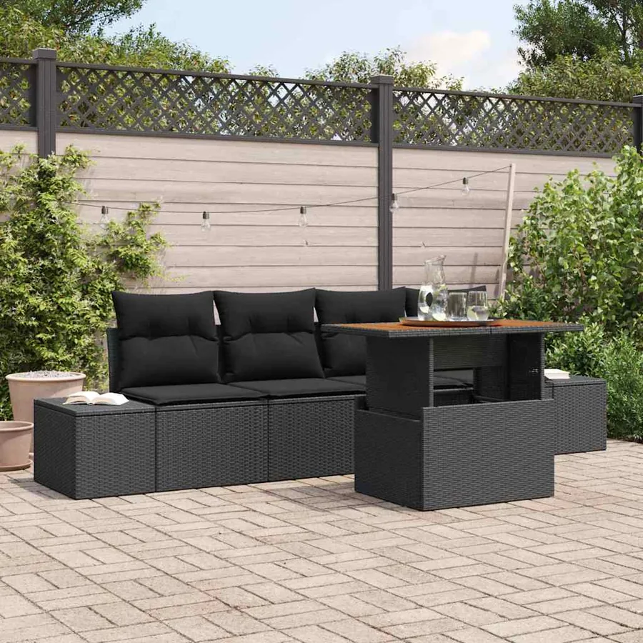 Ensemble de canapé de jardin 5 pc Noir et Marron