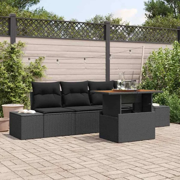 Ensemble de canapé de jardin 5 pc Noir et Marron