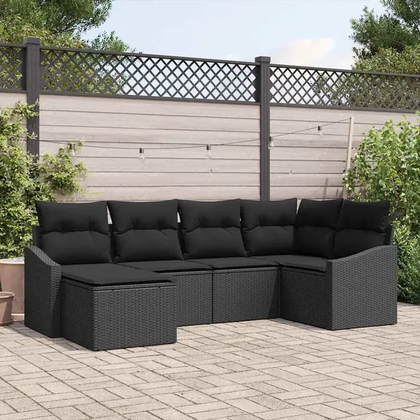 Ensemble de salle à manger pour jardin avec coussin 6 pcs Noir