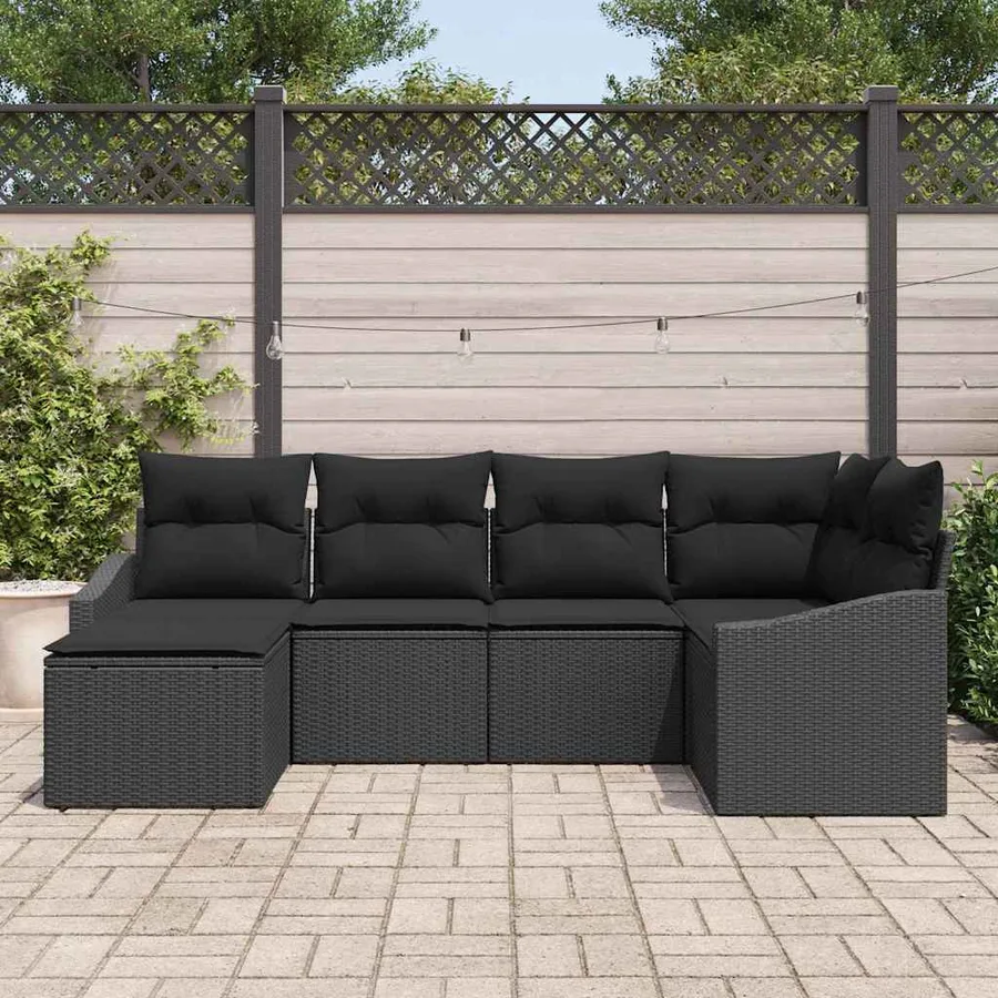 Ensemble de salle à manger pour jardin avec coussin 6 pcs Noir - 3