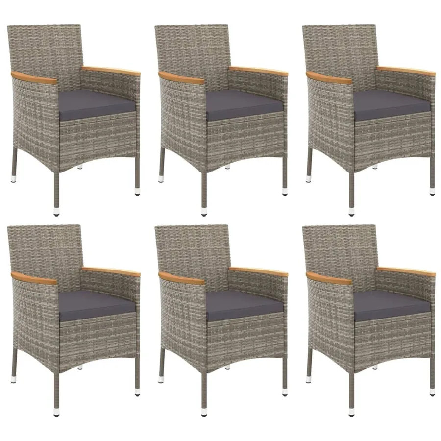 Ensemble à manger jardin et coussins 7 pcs gris rotin - 3