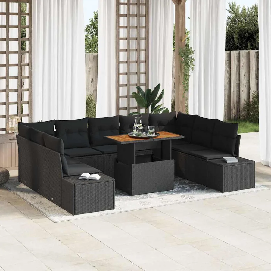 Ensemble de canapé de jardin 10 pc Noir et Marron