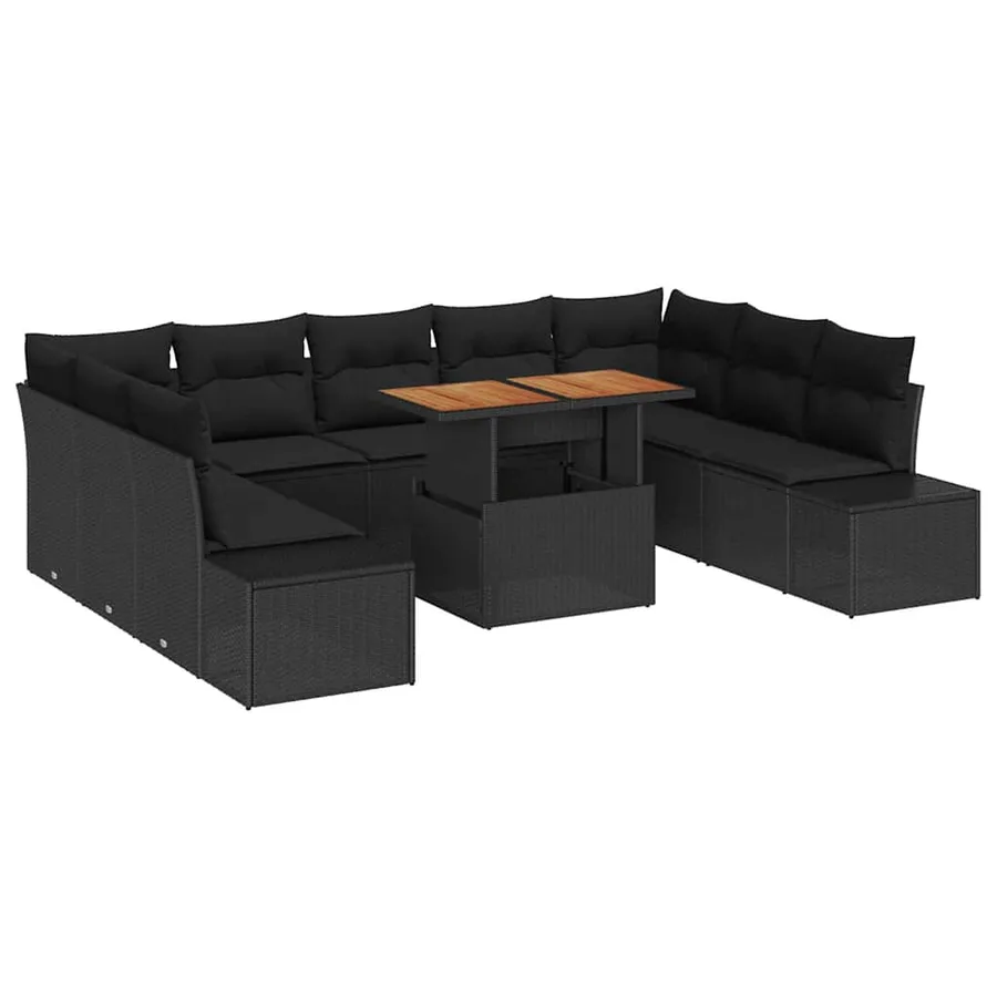 Ensemble de canapé de jardin 10 pc Noir et Marron - 2