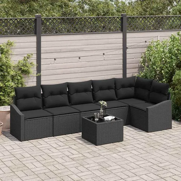 Ensemble de canapé de jardin avec coussin 7 pcs Noir polyrotin