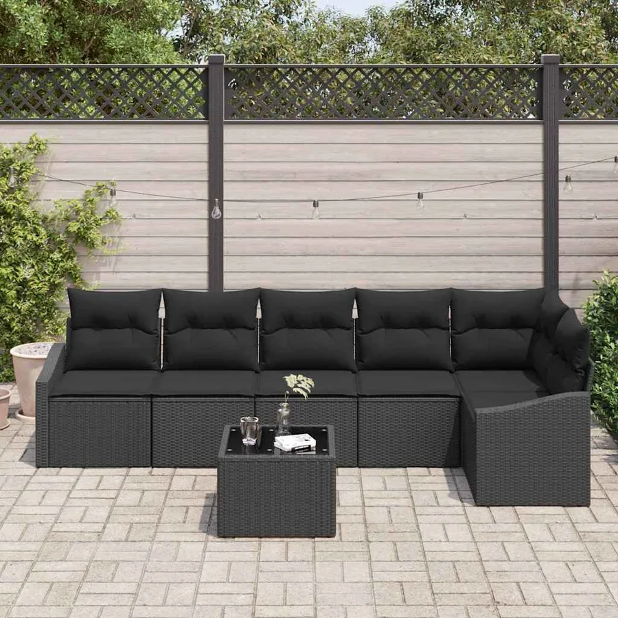Ensemble de canapé de jardin avec coussin 7 pcs Noir polyrotin - 3