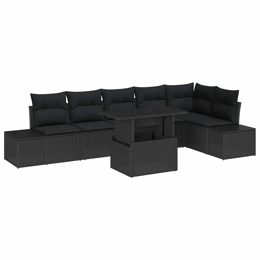 Ensemble de canapé de jardin avec coussin 7 pcs Noir - 2