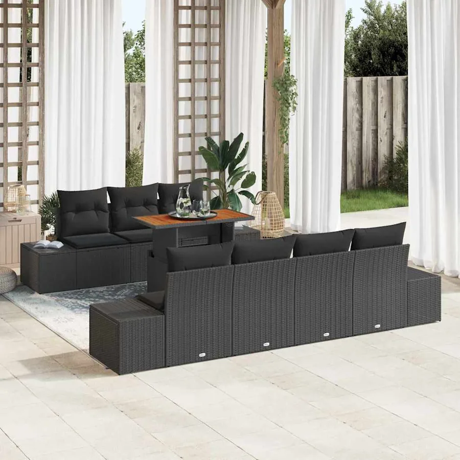 Ensemble de canapé de jardin 8 pc Noir et Marron