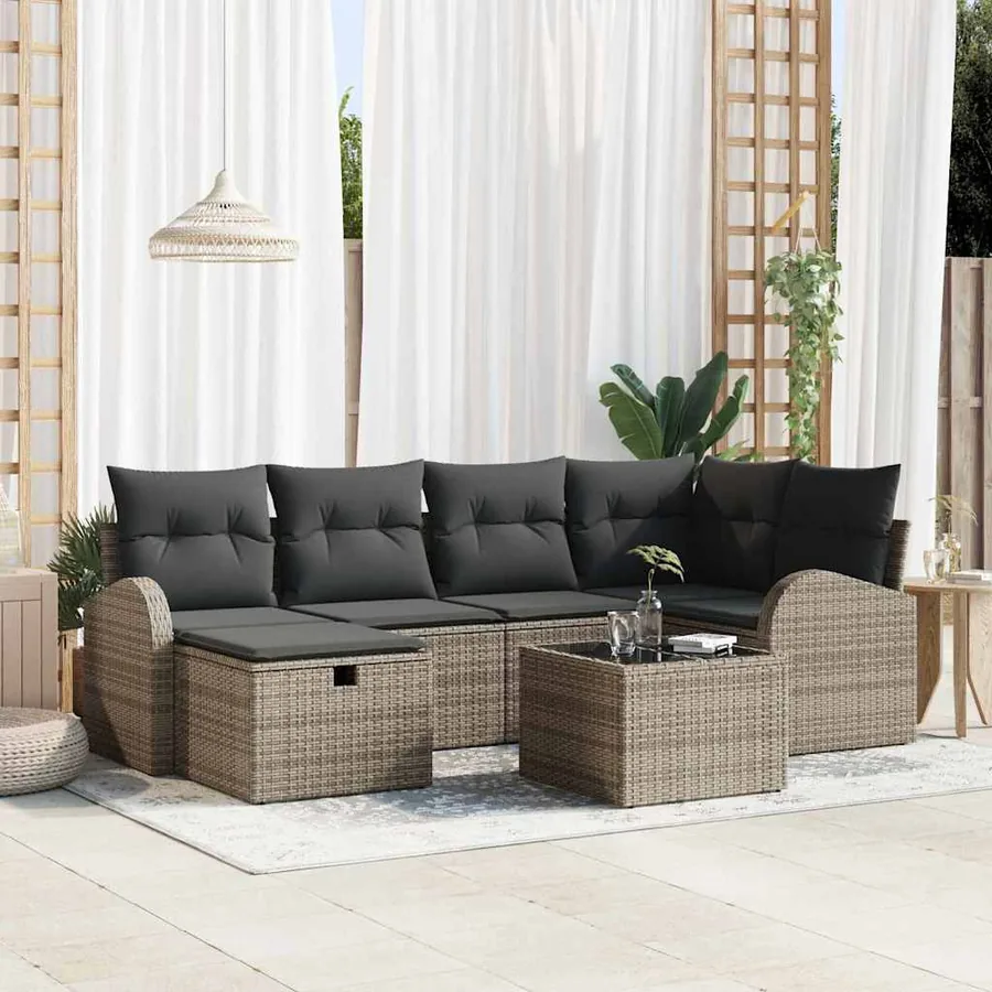 Ensemble de Canapés avec coussin avec stockage Gris polyrotin