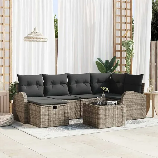 Ensemble de Canapés avec coussin avec stockage Gris polyrotin