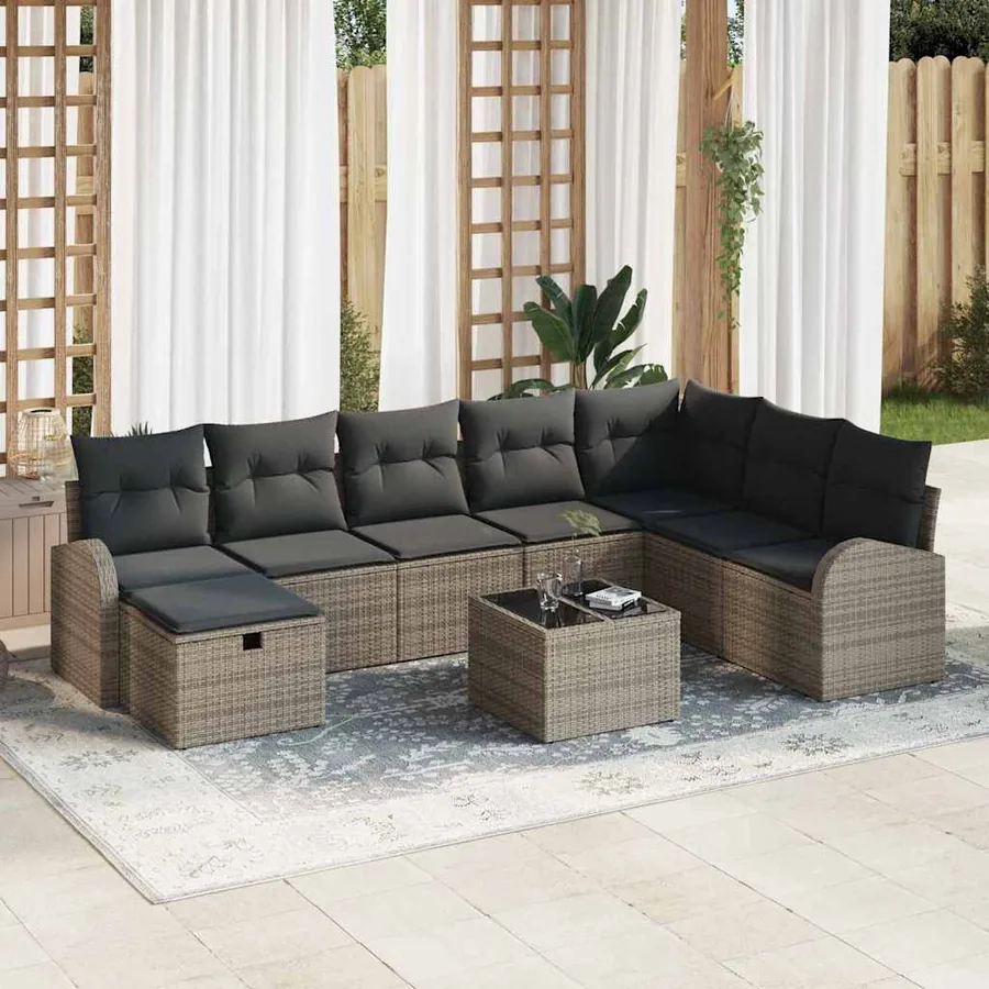 Ensemble de Canapés avec coussin avec stockage Gris polyrotin