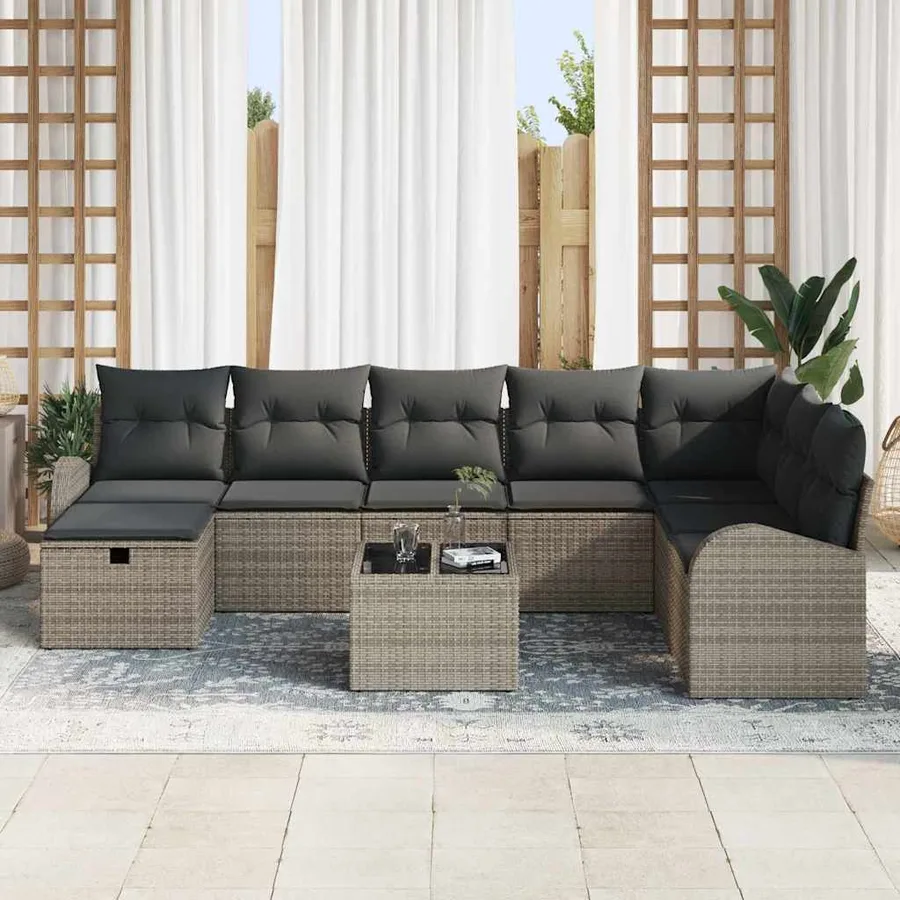 Ensemble de Canapés avec coussin avec stockage Gris polyrotin - 3