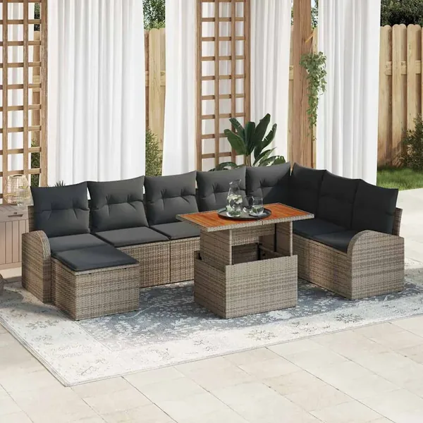 Ensemble de canapé de jardin avec coussin 9 pcs Gris