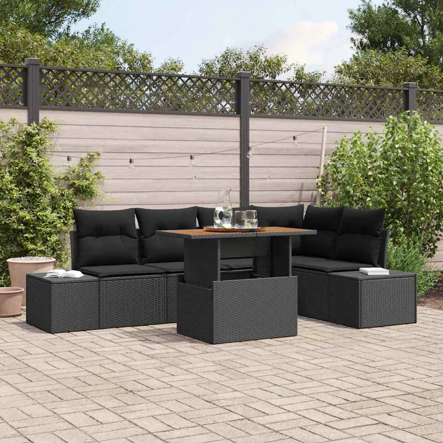 Ensemble de canapé de jardin 6 pc Noir et Marron