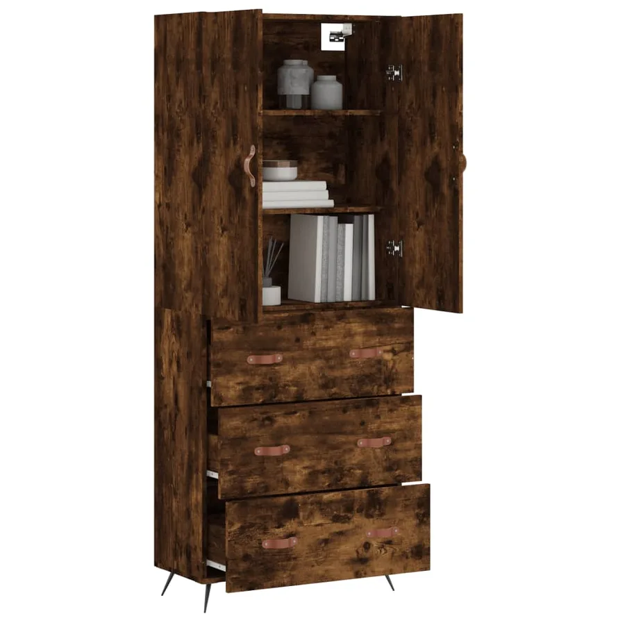 Buffet haut Chêne fumé 69,5x34x180 cm Bois d'ingénierie - 12