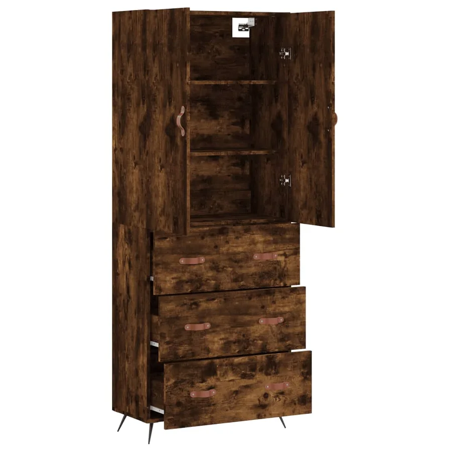 Buffet haut Chêne fumé 69,5x34x180 cm Bois d'ingénierie - 3