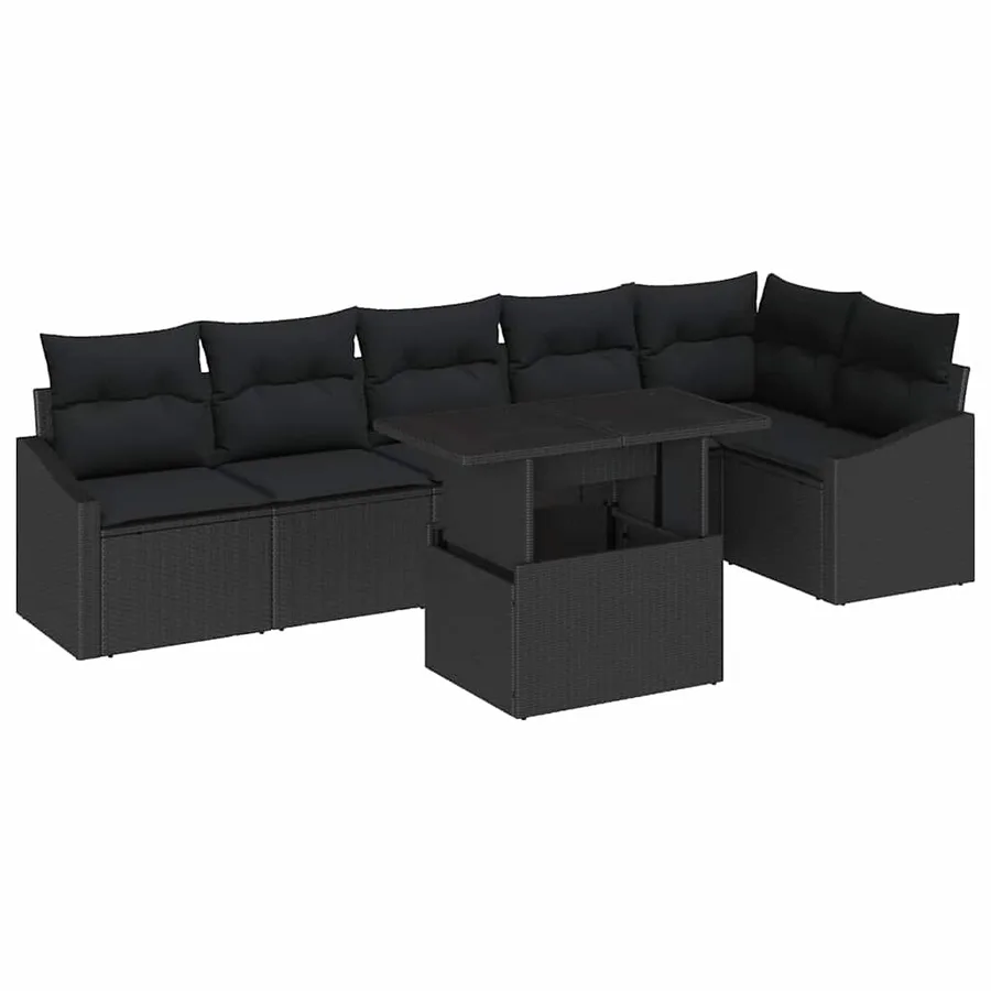 Ensemble de canapé de jardin avec coussin Réglable 7 pcs Noir - 2
