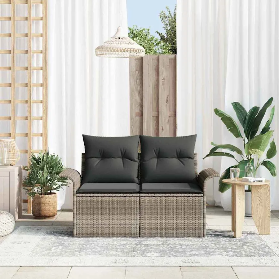 Canapé de jardin avec coussin Gris 141 x 62 x 69 cm polyrotin - 3