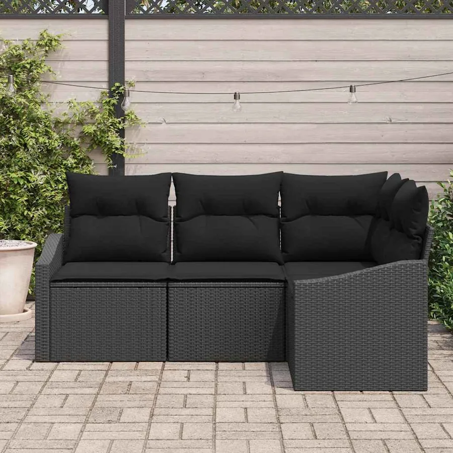 Ensemble de canapé de jardin avec coussin 4 pcs Noir polyrotin - 3