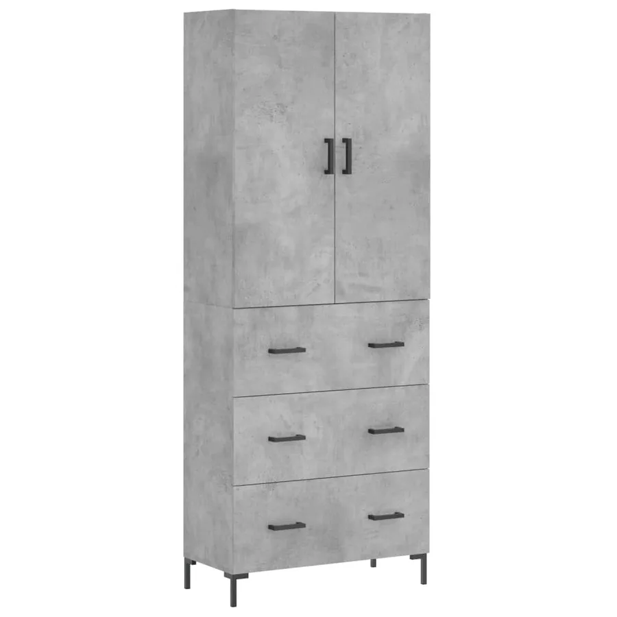 Buffet haut Gris béton 69,5x34x180 cm Bois d'ingénierie - 2