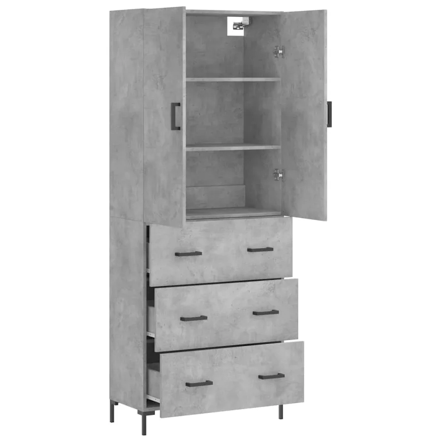 Buffet haut Gris béton 69,5x34x180 cm Bois d'ingénierie - 4