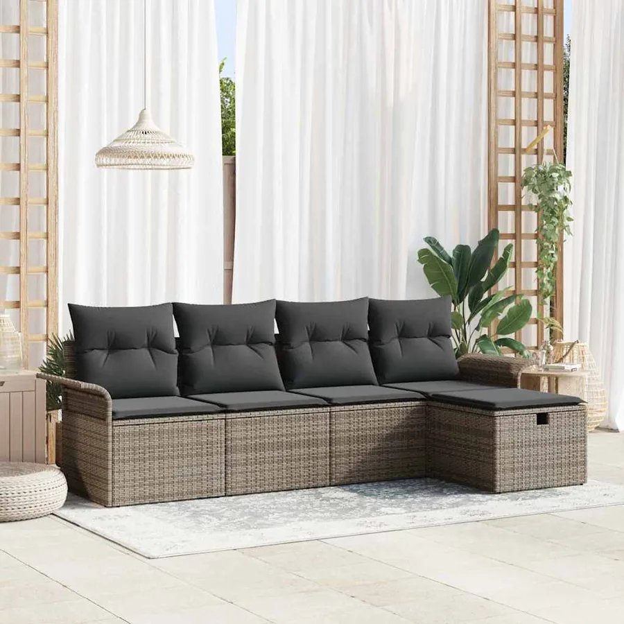 Ensemble de canapé de jardin avec coussin 5 pcs Gris polyrotin