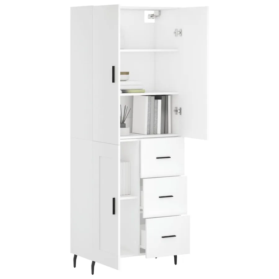 Buffet haut Blanc 69,5x34x180 cm Bois d'ingénierie - 3