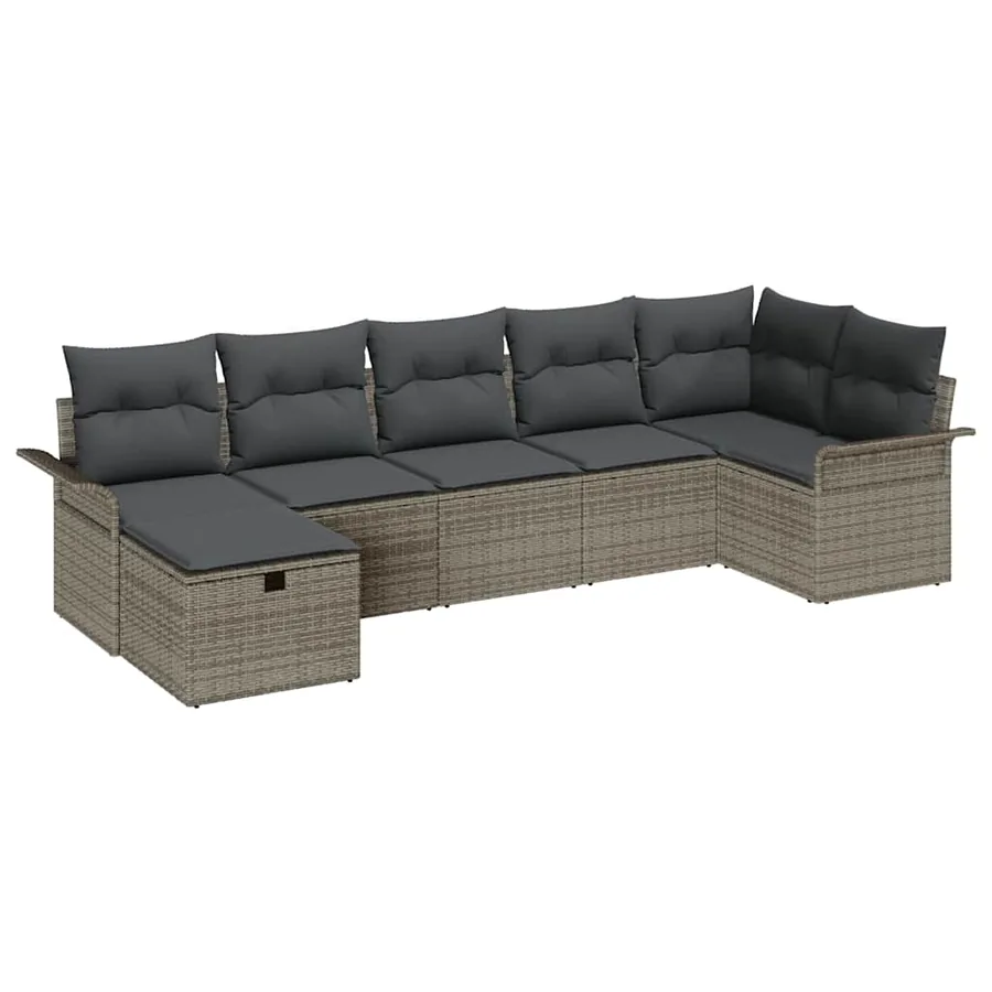 Ensemble de canapé de jardin avec coussin 7 pcs Gris polyrotin - 2