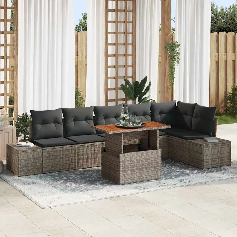 Ensemble de canapé de jardin 7 pc Gris et marron