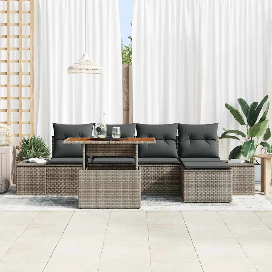 Ensemble de canapé de jardin 6 pcs Gris et marron - 3