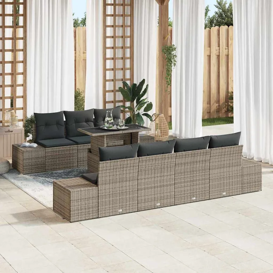 Ensemble de Canapés avec coussin 8 pcs Gris polyrotin
