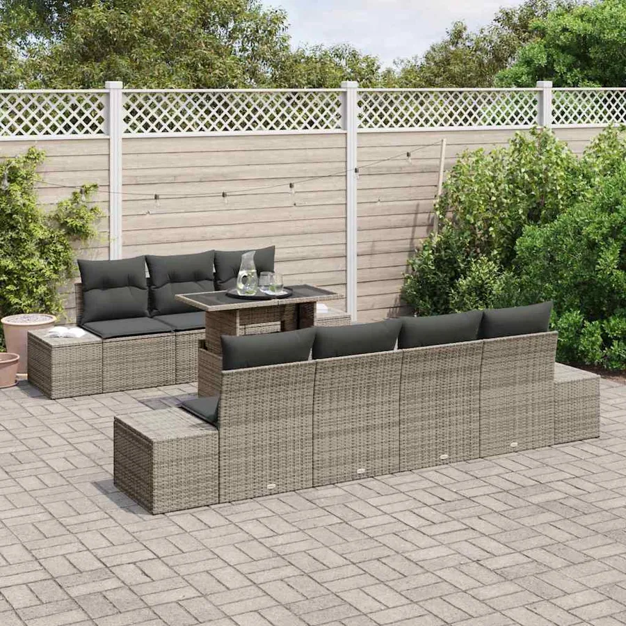 Ensemble de Canapés avec coussin 8 pcs Gris polyrotin - 3