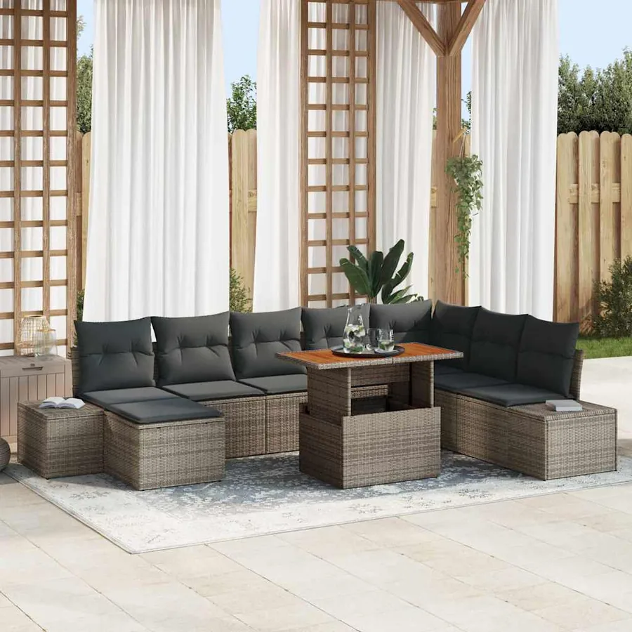 Ensemble de canapé de jardin 9 pcs Gris et marron