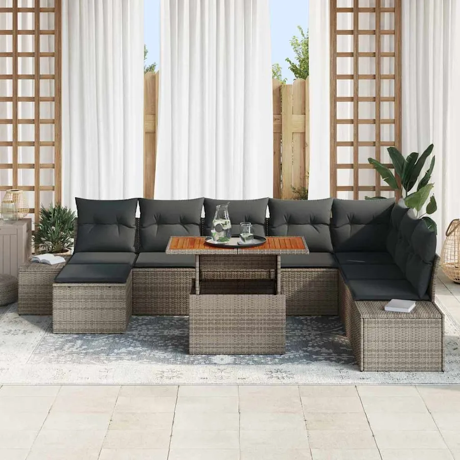 Ensemble de canapé de jardin 9 pcs Gris et marron - 3