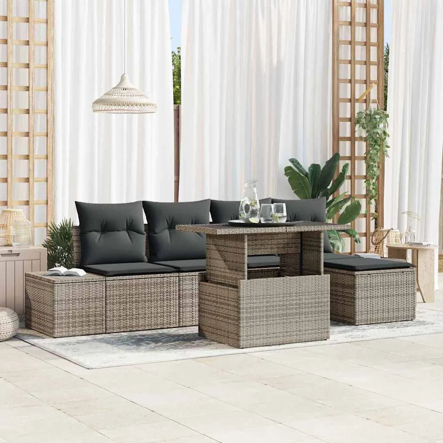 Ensemble de canapé de jardin avec coussin 6 pcs Gris polyrotin
