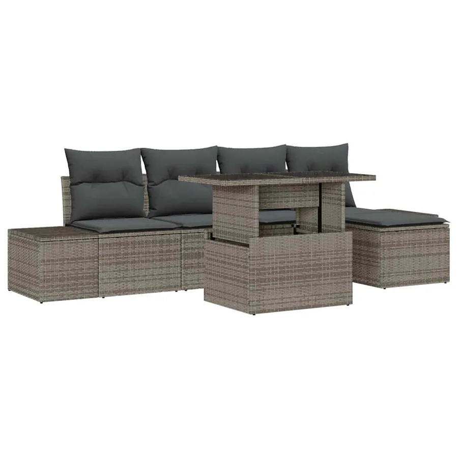 Ensemble de canapé de jardin avec coussin 6 pcs Gris polyrotin - 2