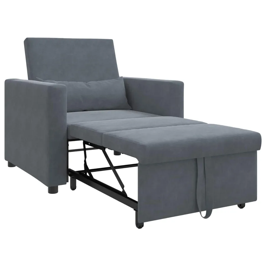 Canapé-lit escamotable simple avec des roues Gris foncé Velours - 2