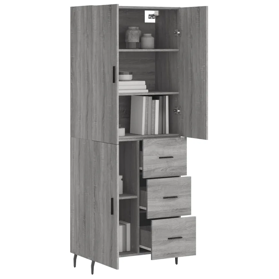 Buffet haut Sonoma gris 69,5x34x180 cm Bois d'ingénierie - 3