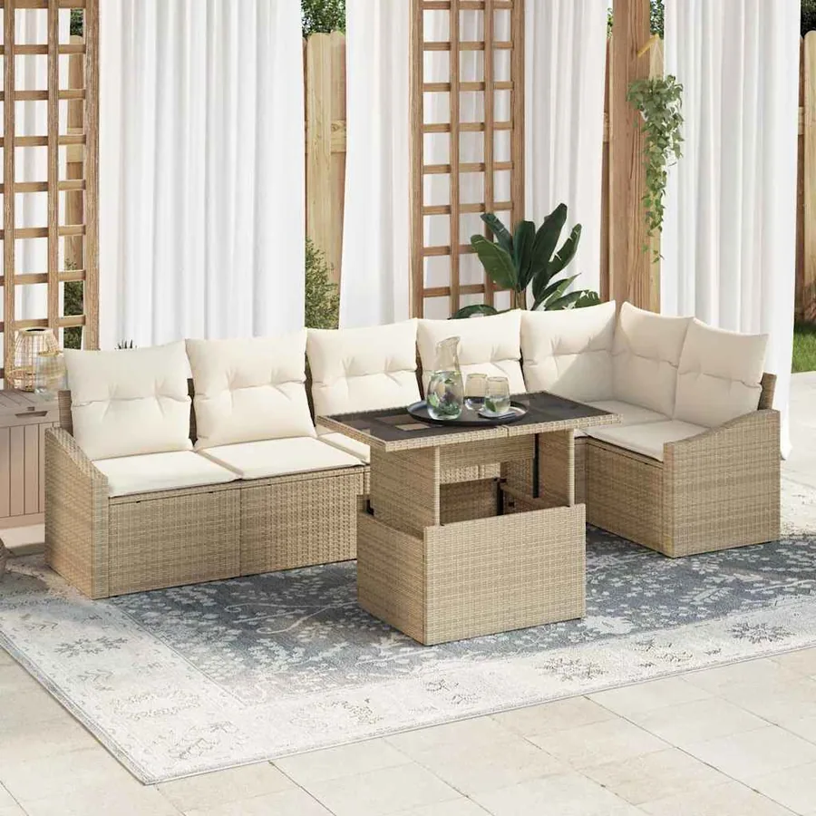Ensemble de canapé de jardin avec coussin 7 pcs Beige et crème