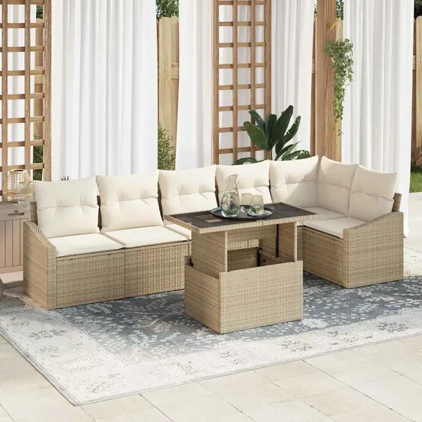 Ensemble de canapé de jardin avec coussin 7 pcs Beige et crème
