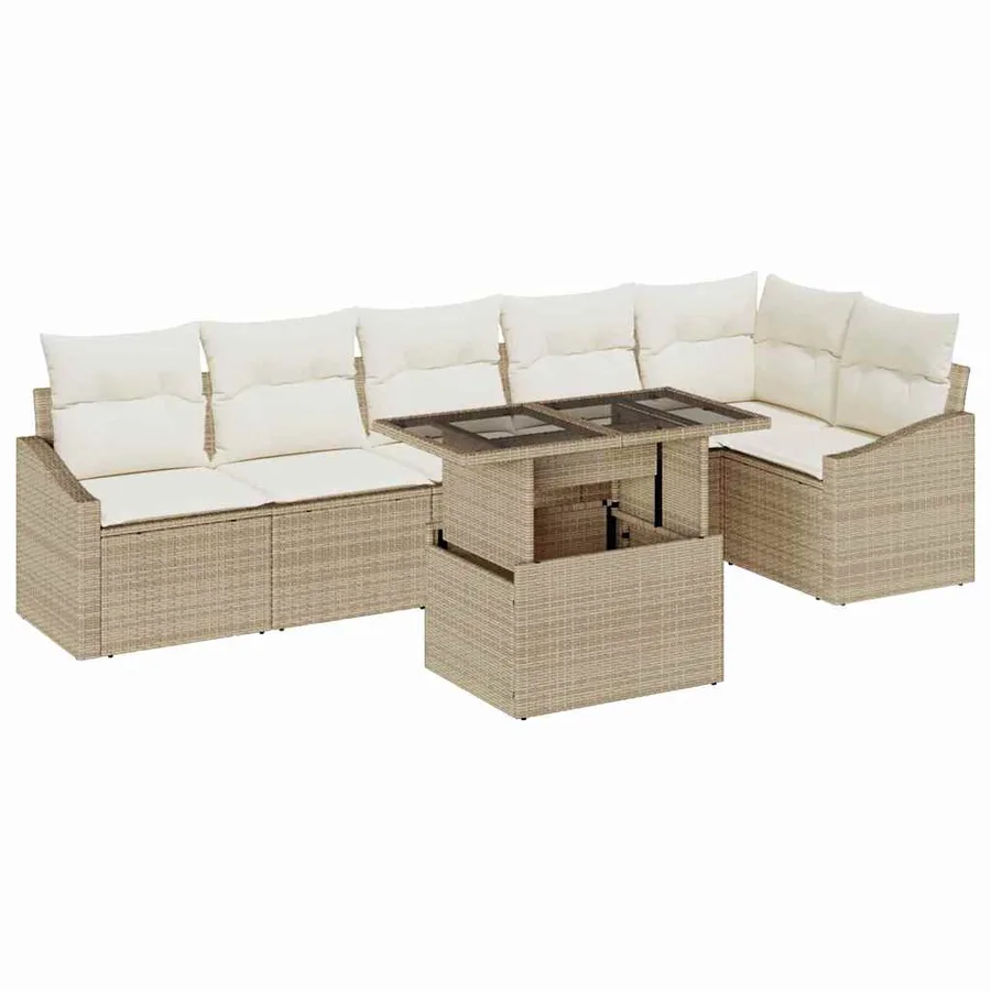 Ensemble de canapé de jardin avec coussin 7 pcs Beige et crème - 2