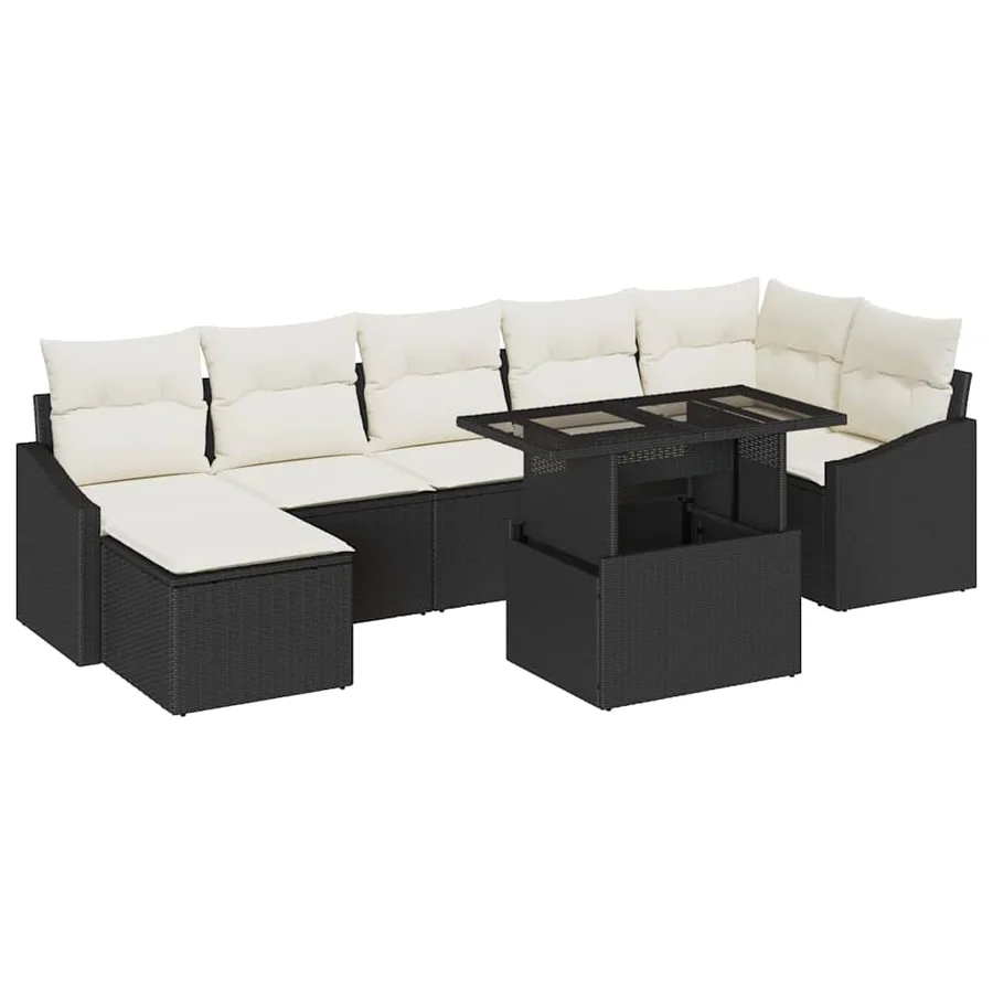 Ensemble de canapé de jardin avec coussin 8 pcs Noir et Crème - 2